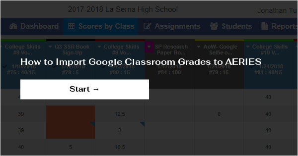 import assignments from google classroom to aeries
