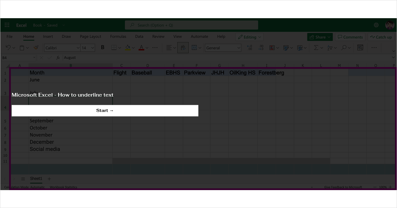 Microsoft Excel How To Underline Text 7955