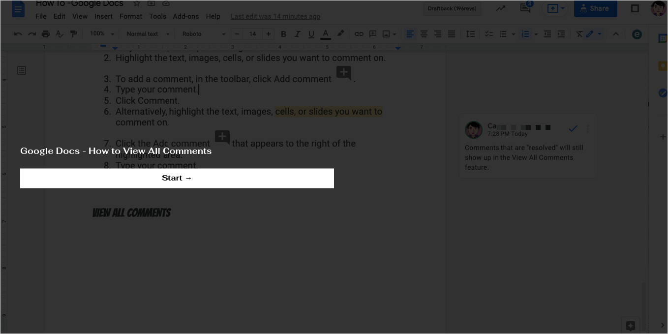 google docs view all comments